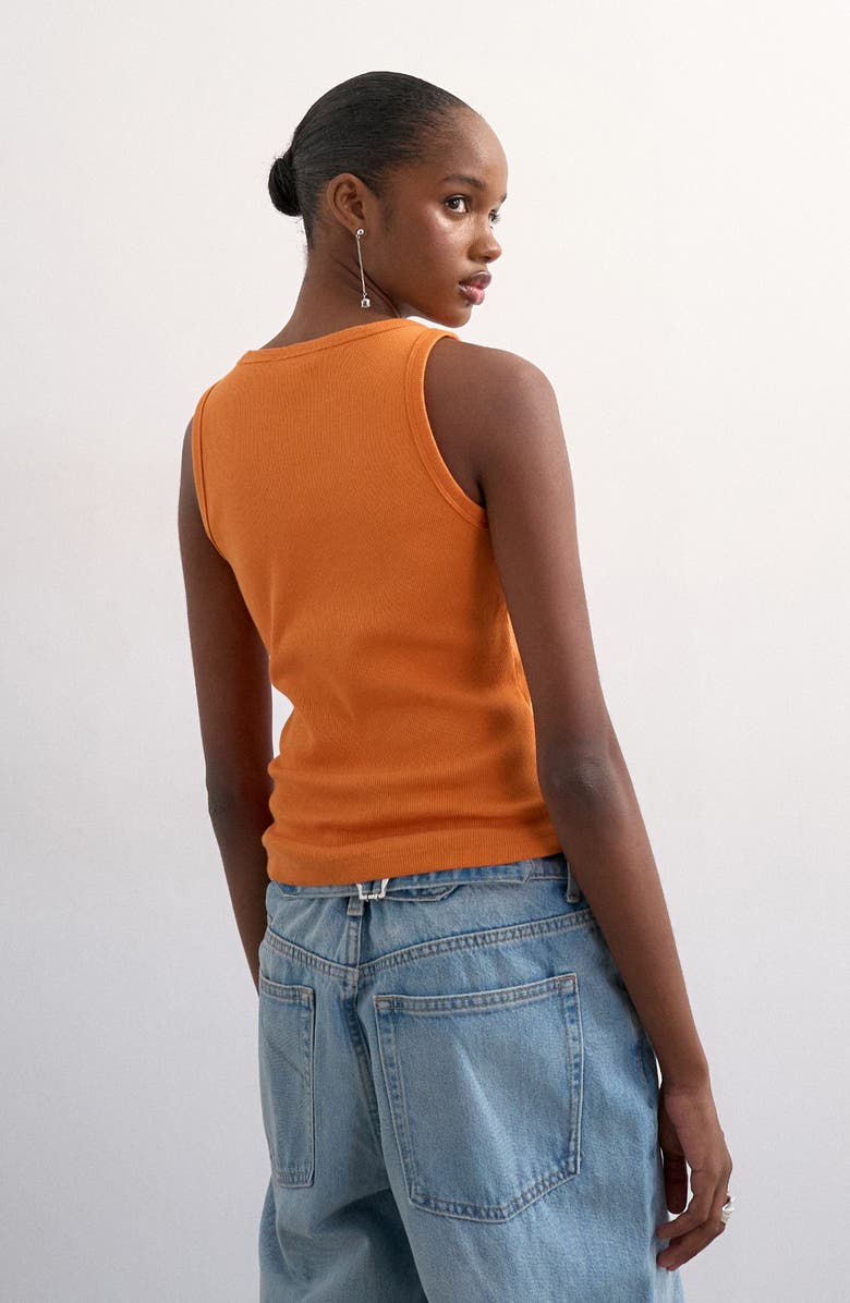 Topshop Rib Curved Hem Stretch Cotton Tank, Alternate, color, Orange