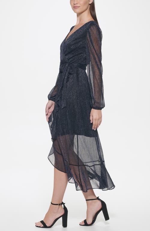 Kensie Long Sleeve Shimmer Knit Midi Dress In Black