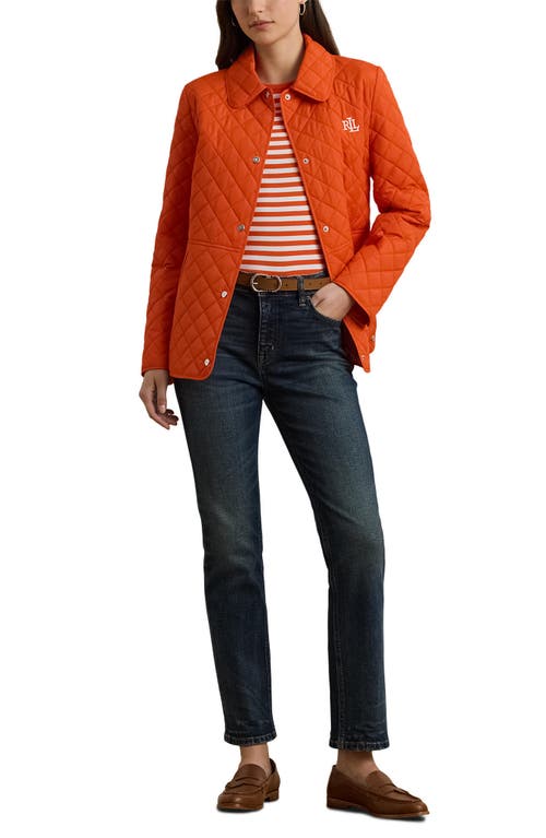 Shop Ralph Lauren Lauren  Diamond Quilted Jacket In Orange Lily