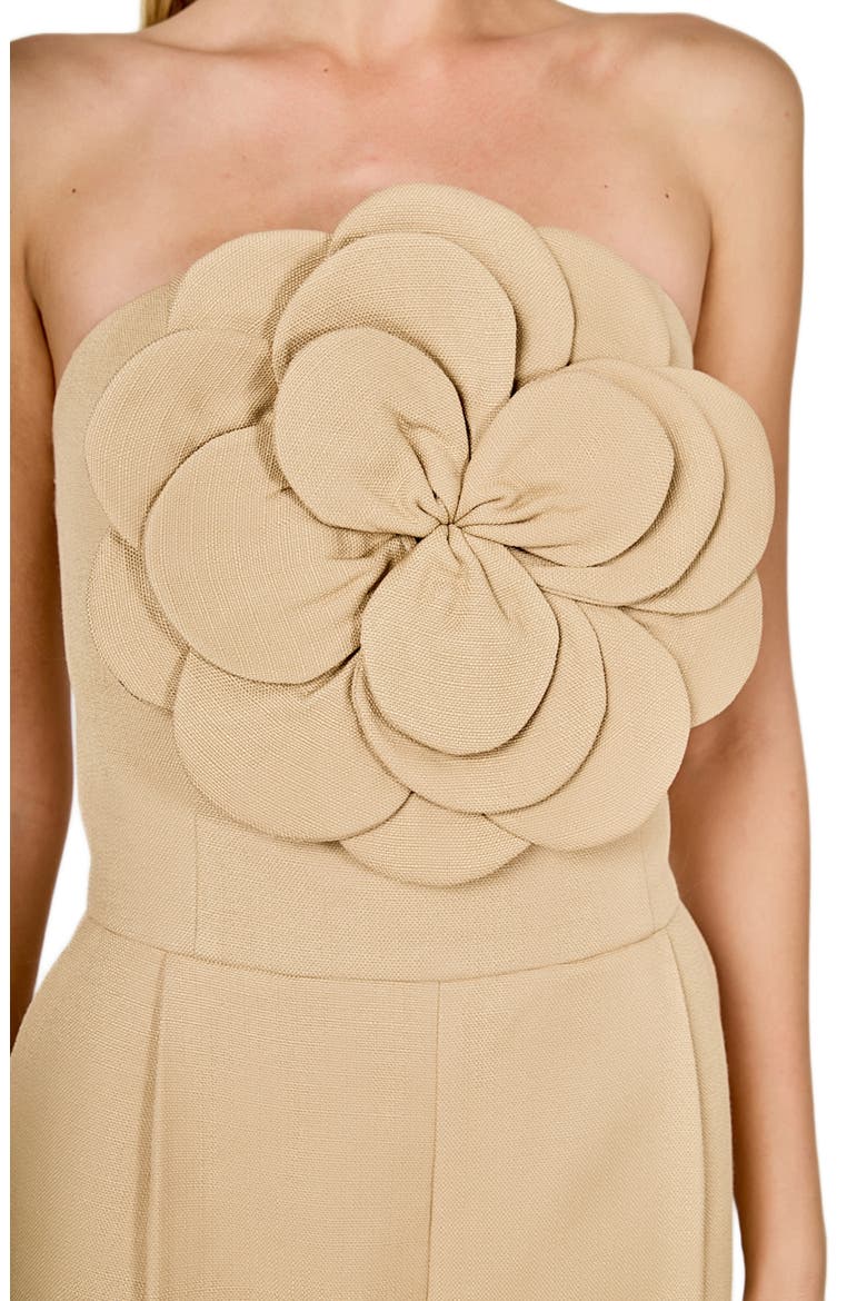 Floral Appliqué Strapless Jumpsuit, Alternate, color, TAN