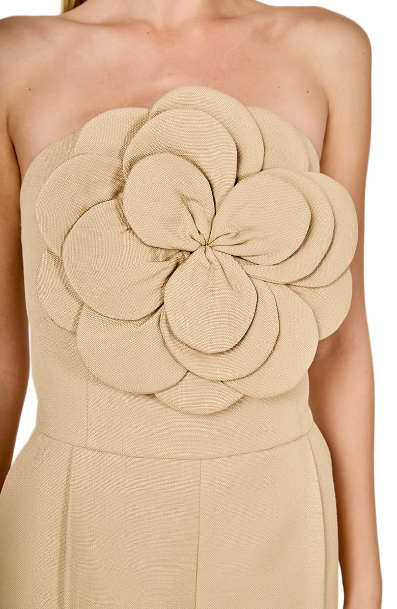 Endless Rose Floral Appliqué Strapless Jumpsuit, Alternate, color, Tan