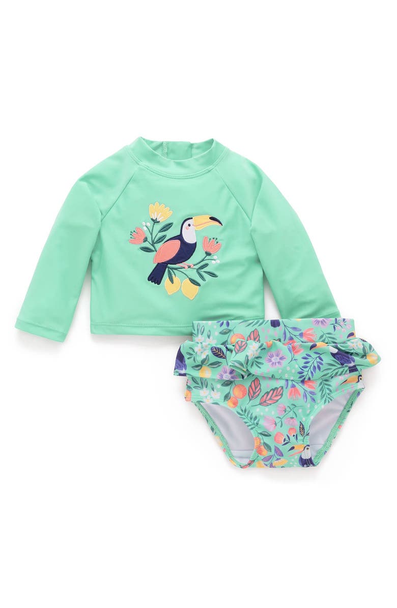 Purebaby Printed Longsleeve Rashie Swim Set, Main, color, Toucan Print