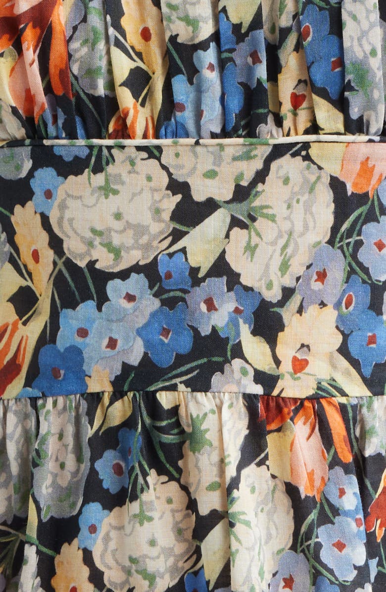 DÔEN Benoit Floral Gathered Bust Tiered Midi Dress, Alternate, color, Petit Jardin De Villandry
