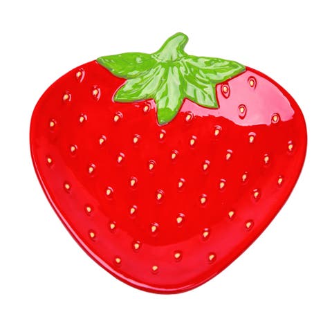 Ceramic 10 in. Red Spring Strawberry Platter