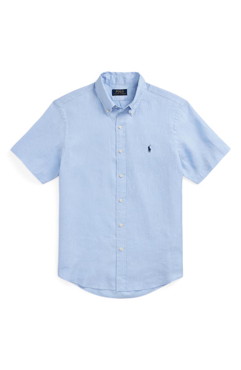 Polo Ralph Lauren Piece Dye Linen Short Sleeve Button-Down Shirt, Alternate, color, Blue