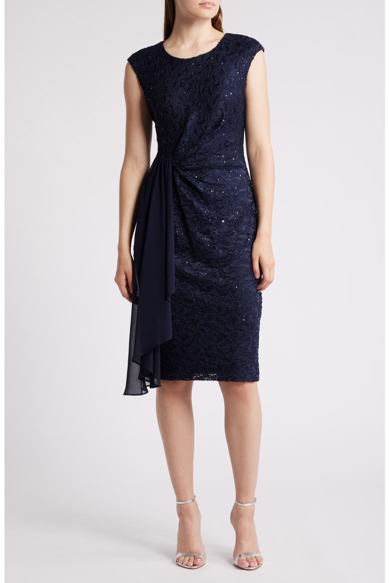 Sequin Lace Cocktail Dress, Main, color, NAVY