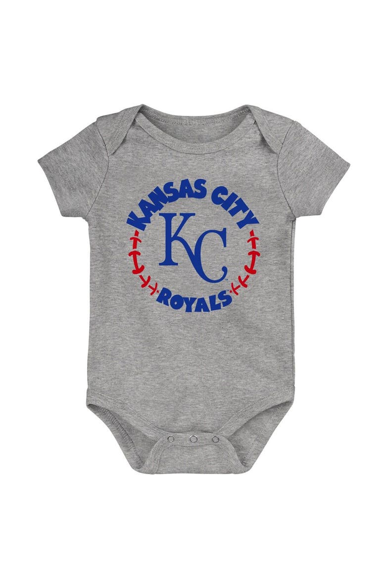 Newborn & Infant Light Blue/White/Heather Gray Kansas City Royals Biggest Little Fan 3-Pack Bodysuit Set, Alternate, color, Light Blue