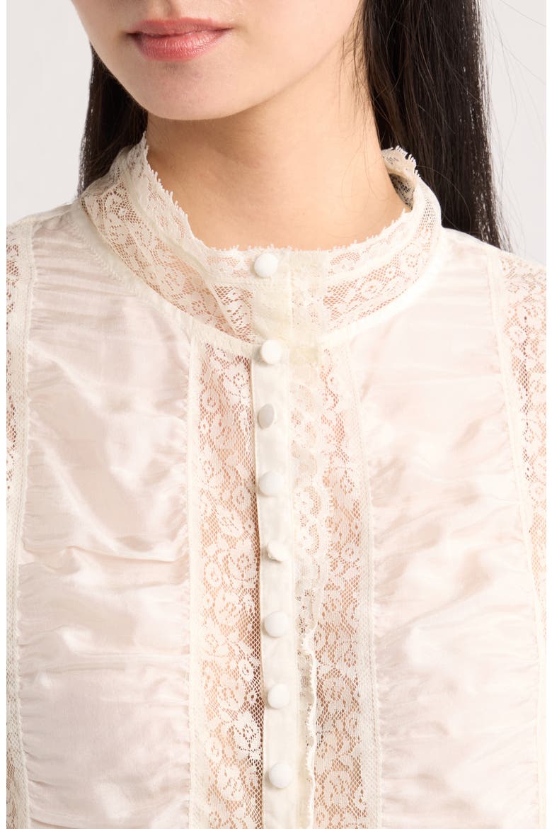Jacque Lace Silk Paneled Button-Up Shirt, Alternate, color, CHAI WHIP