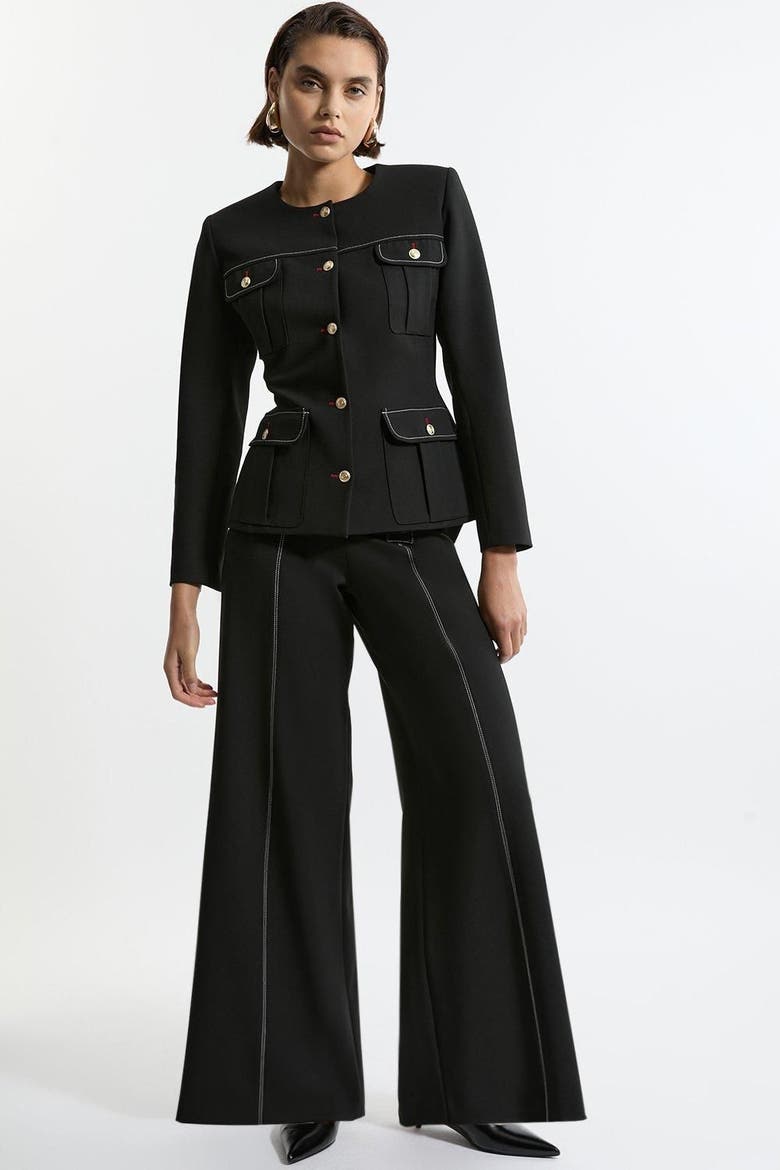 Tailored Round Neck Long Sleeve Jacket, Alternate, color, Black