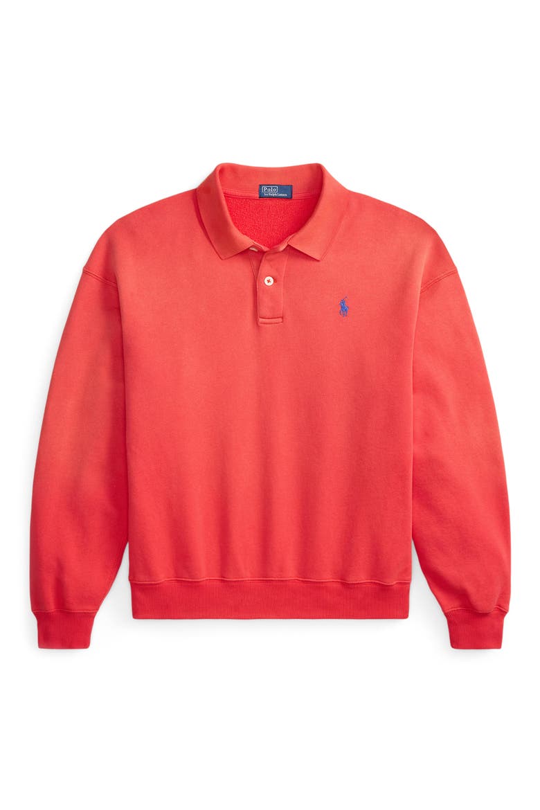 Lightweight Fleece Polo Sweatshirt, Alternate, color, BRIGHT HIBISCUS