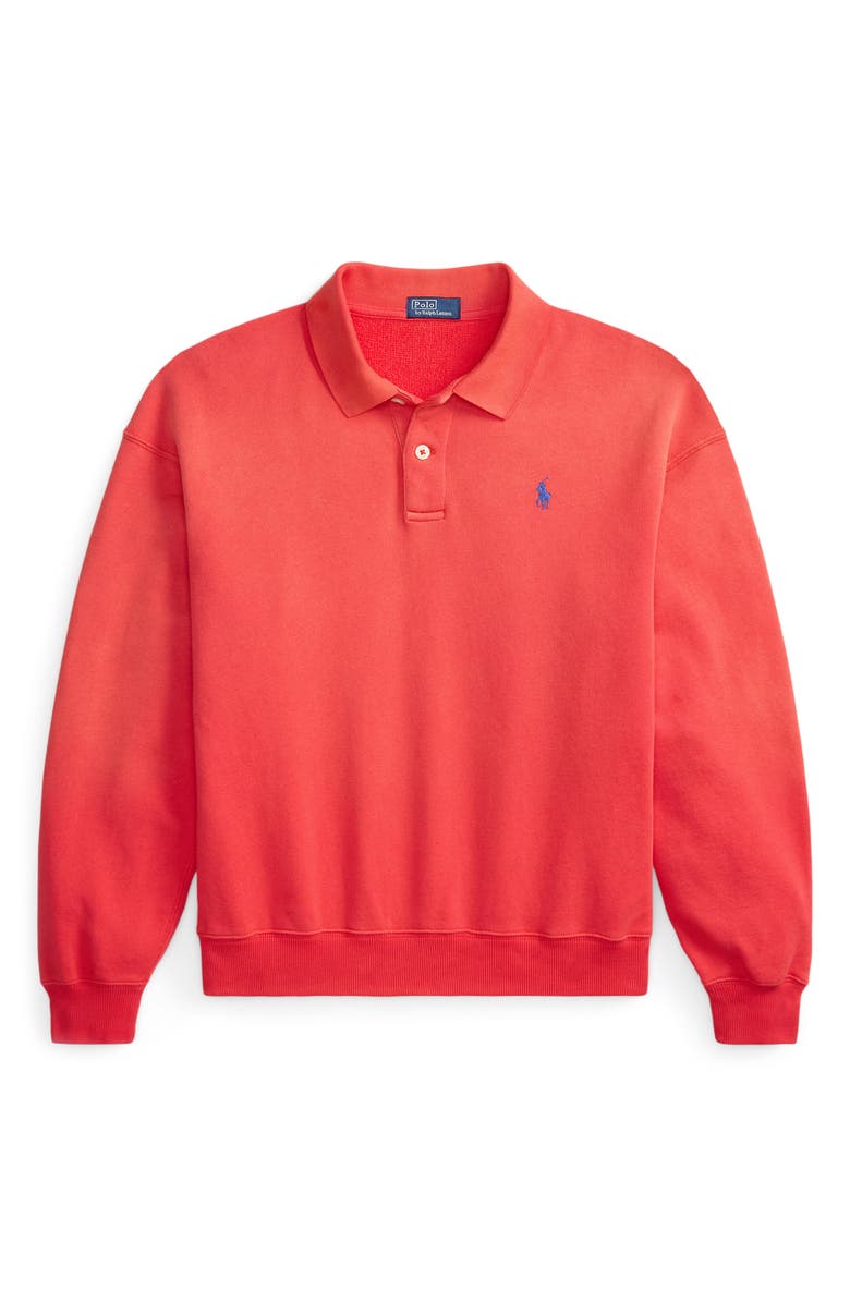 Polo Ralph Lauren Crop Fleece Polo Sweatshirt, Alternate, color, Bright Hibiscus