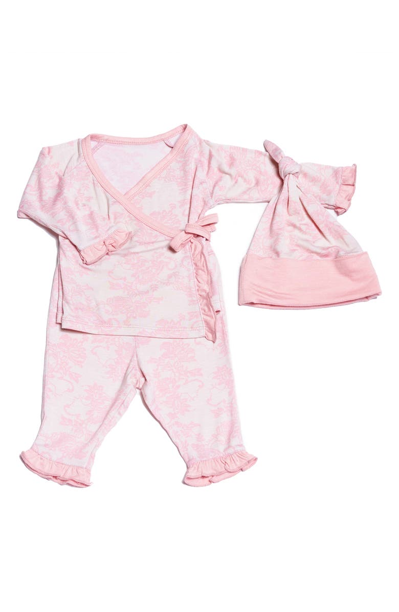 Baby Grey by Everly Grey Floral Wrap Top, Pants & Knotted Hat Set, Main, color, 