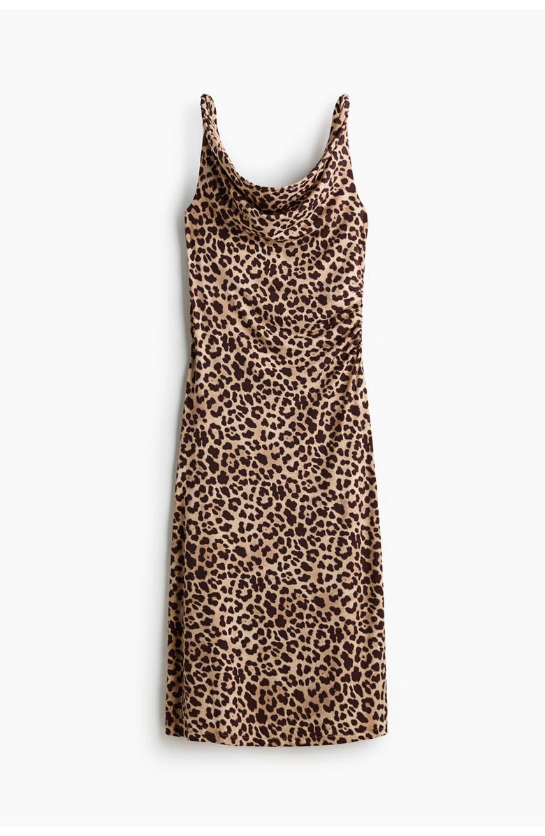 H&M Cowl-neck Jersey Dress, Main, color, Beige/Leopard Print