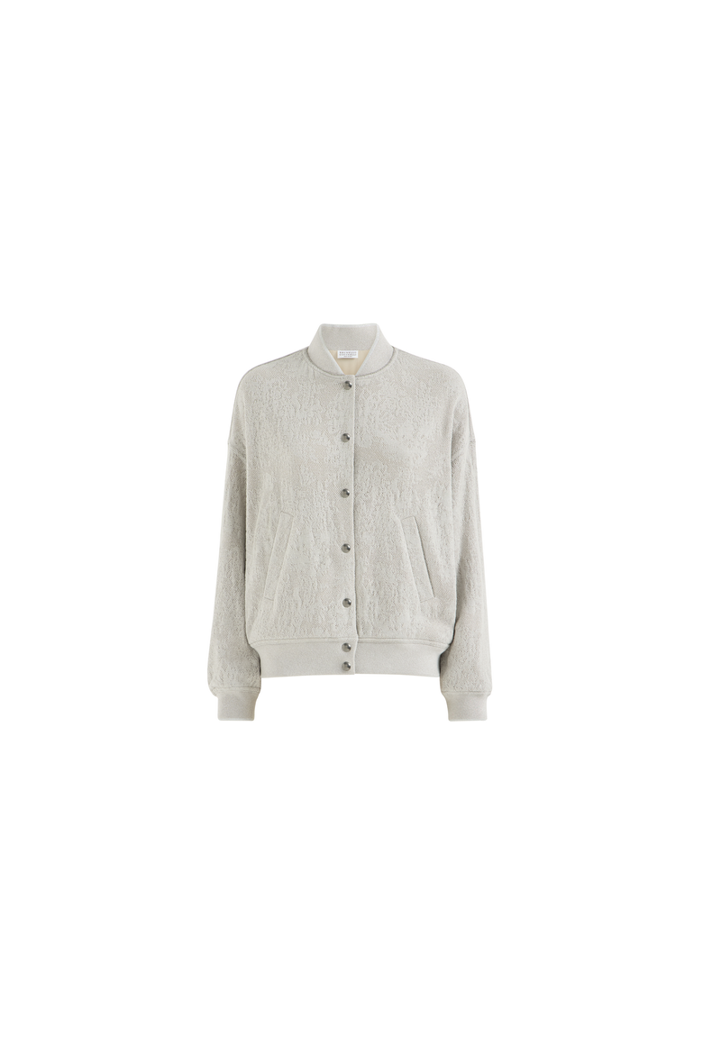 Lace flowers jersey sweatshirt in sparkling virgin wool and cashmere with monili, Alternate, color, Light Grey