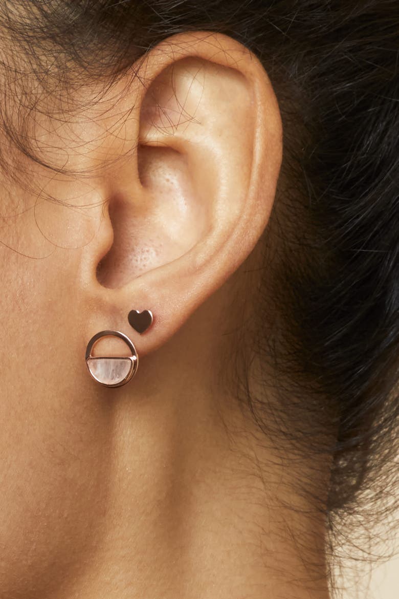 14K Rose Gold Petite Heart Studs, Alternate, color, Rose Gold