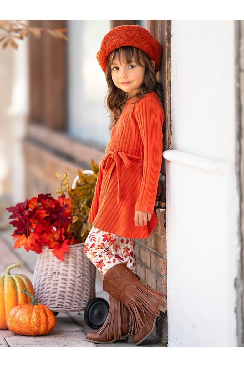 Autumn Harvest Girls Top and Legging Set, Alternate, color, Orange