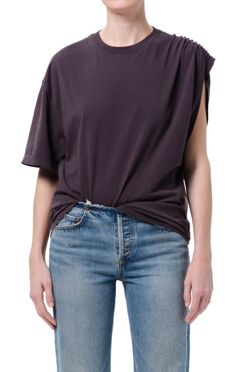 Roma Ruched Sleeve Organic Cotton T-Shirt