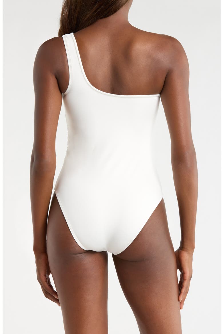 Floral Twist Front One-Shoulder One-Piece Swimsuit, Alternate, color, SOLID WHITE