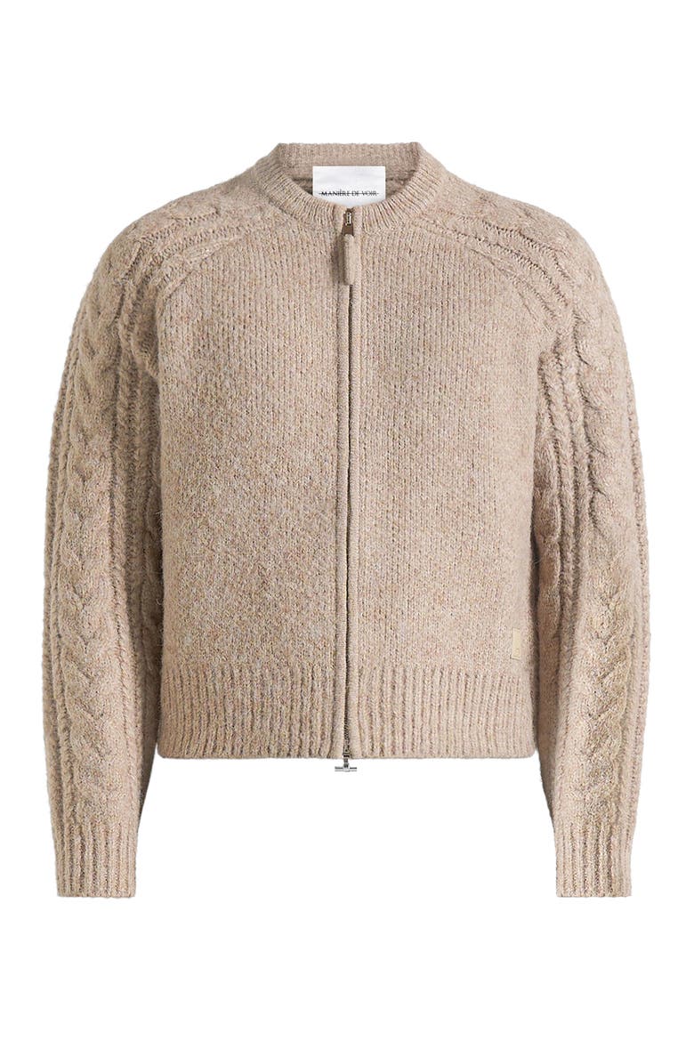 Gaby Speckled Cable Knit Zip Cardigan, Alternate, color, Taupe