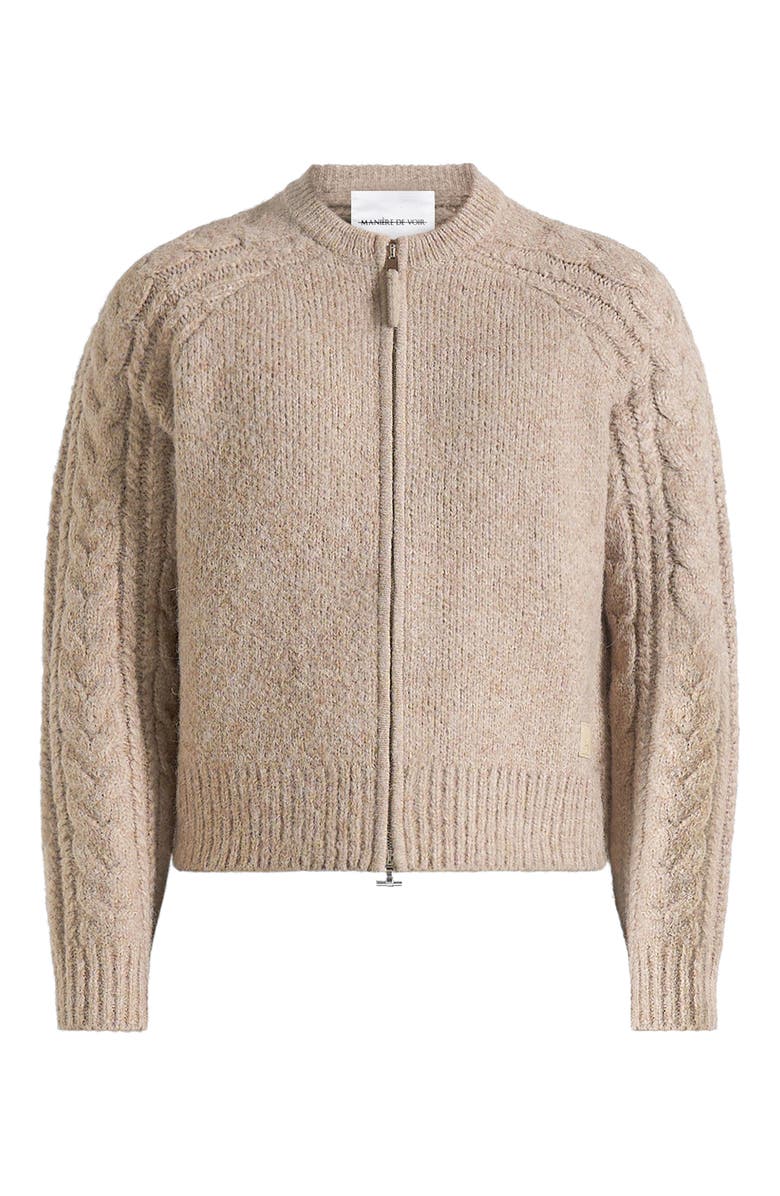 Manière De Voir Gaby Speckled Cable Knit Zip Cardigan, Alternate, color, Taupe