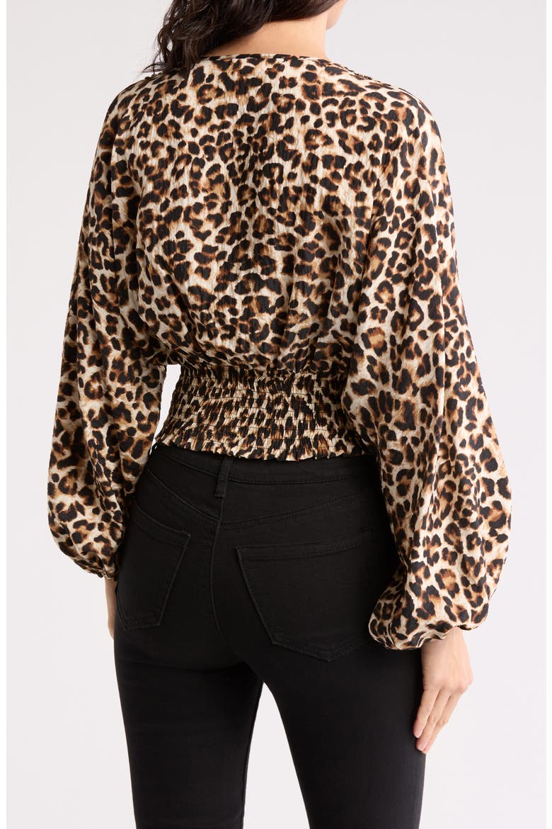 Leopard Smock Surplice Long Sleeve Top, Alternate, color, CHOCOLATE