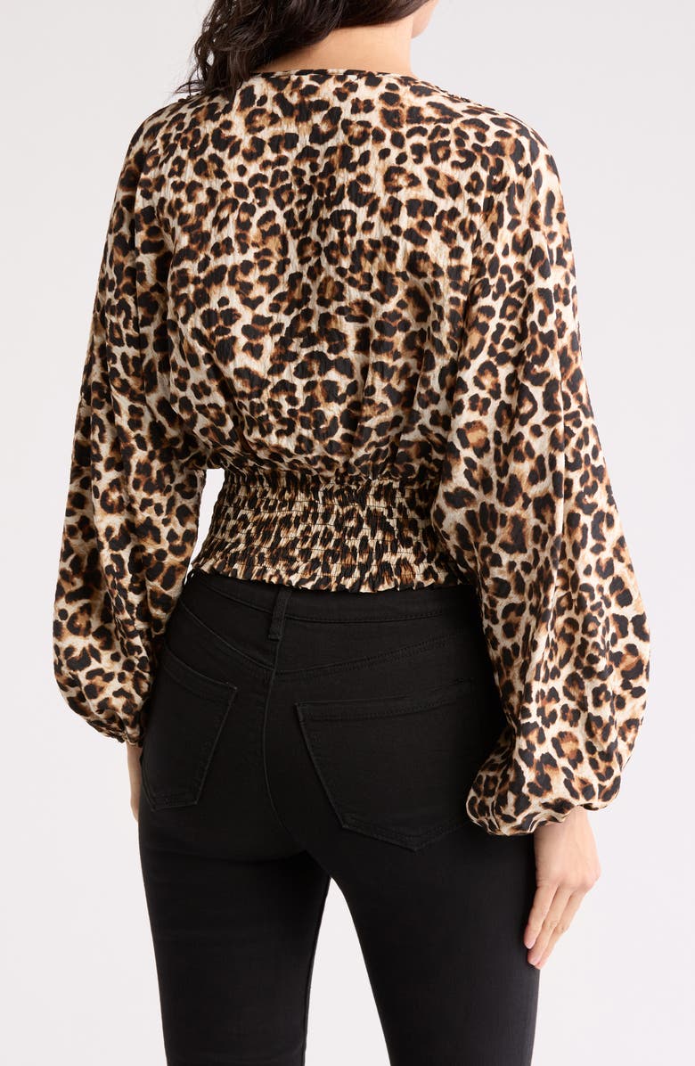 Renee C Leopard Smock Surplice Long Sleeve Top, Alternate, color, Chocolate