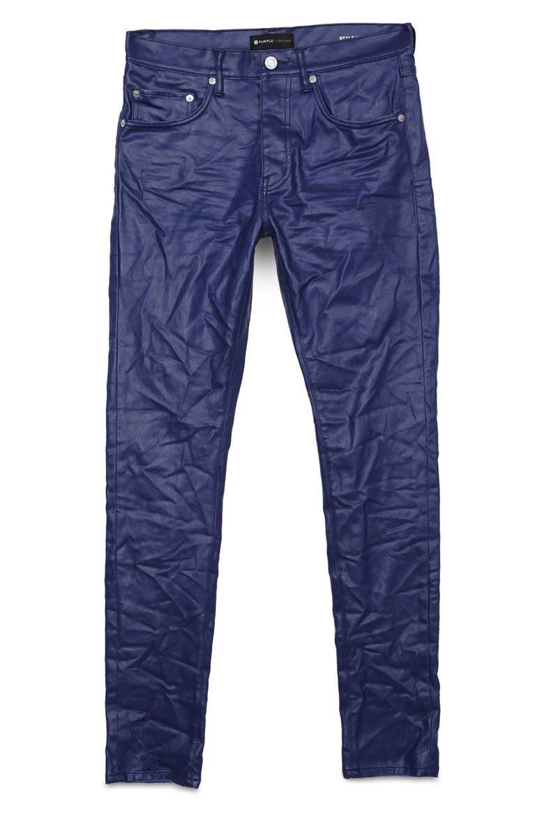 PURPLE Coated Skinny Jeans, Alternate, color, BLUE PATENT LEATHER FILM
