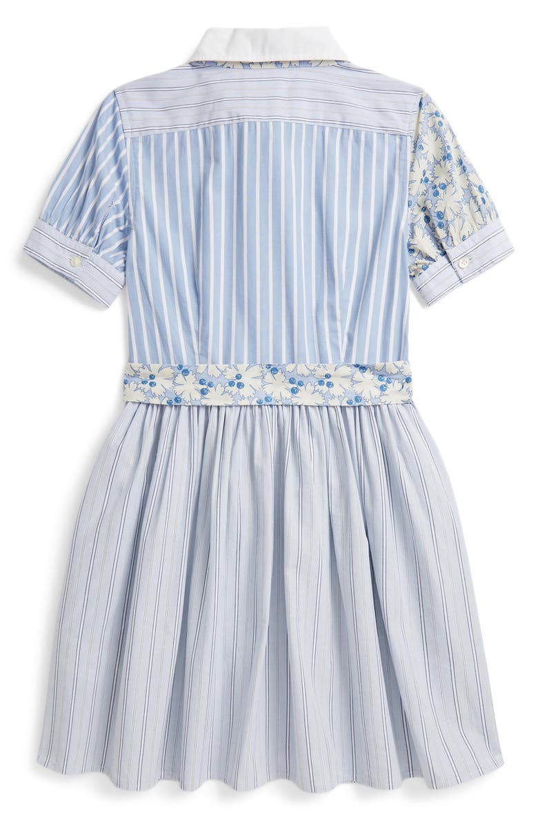 Polo Ralph Lauren Kids' Mixed Print Cotton Shirtdress, Alternate, color, Blue Multi