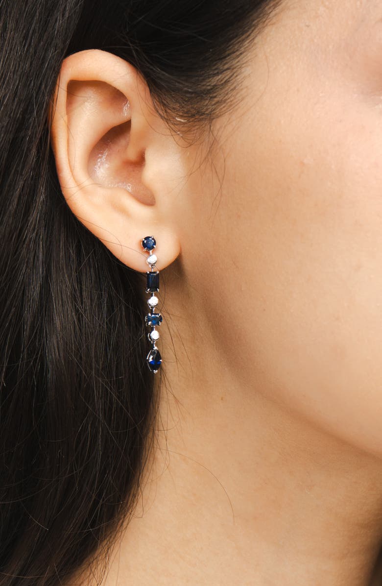 VALANI ATELIER Floating Sapphire & Diamond Linear Earrings, Alternate, color, White Gold