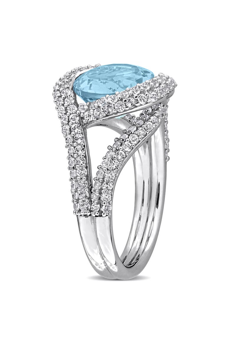 Blue Topaz & White Topaz Halo Cocktail Ring, Alternate, color, Blue Topaz