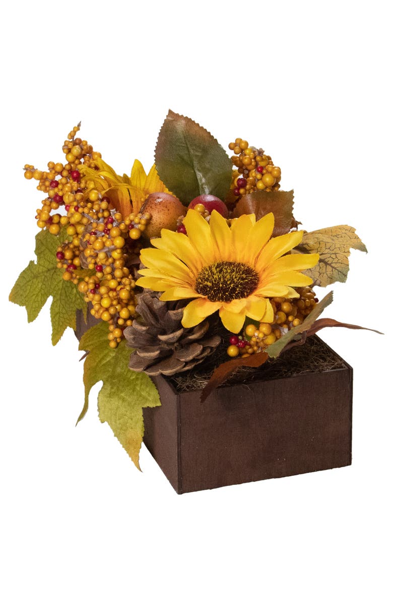 Northlight Sunflowers and Maple Leaves Artificial Fall Harvest Flower Arrangement - 10", Alternate, color, Yellow