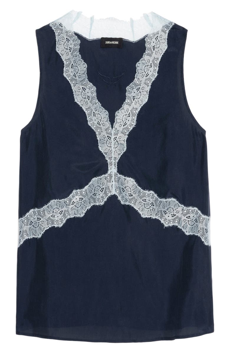 Zadig & Voltaire Tasao Silk Lace Top, Alternate, color, Encre