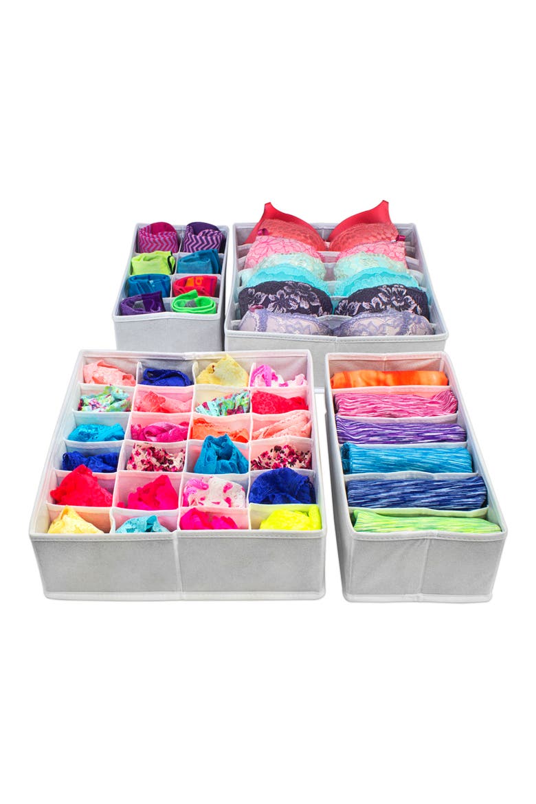 Foldable Drawer Dividers, Storage Boxes & Organizer - Set of 4 - White, Alternate, color, WHITE