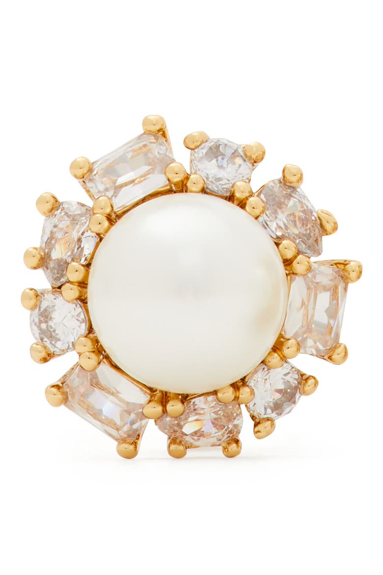 imitation pearl halo stud earrings, Alternate, color, CLEAR/ GOLD
