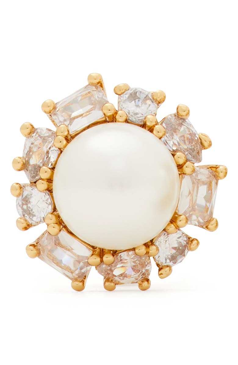 Kate Spade New York imitation pearl halo stud earrings, Alternate, color, Clear/ Gold