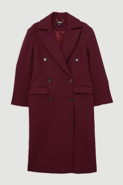 Karen Millen Wool Double Breasted Tailored Midi Coat In Burgundy
