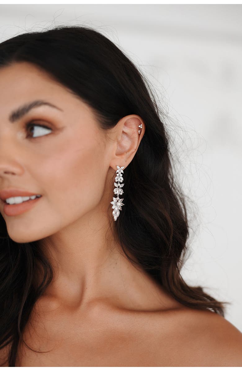 Untamed Petals Rosette Crystal Drop Earrings, Alternate, color, Silver