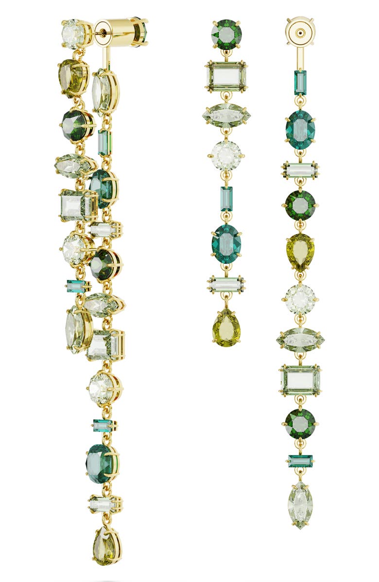 Swarovski Gema Front/Back Asymmetric Crystal Drop Earrings, Alternate, color, Green