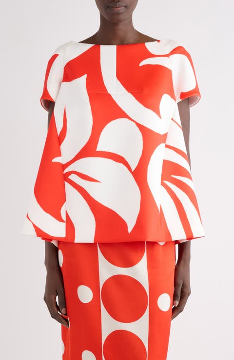 Cipa Giant Swirl Print Scuba Knit Trapeze Top