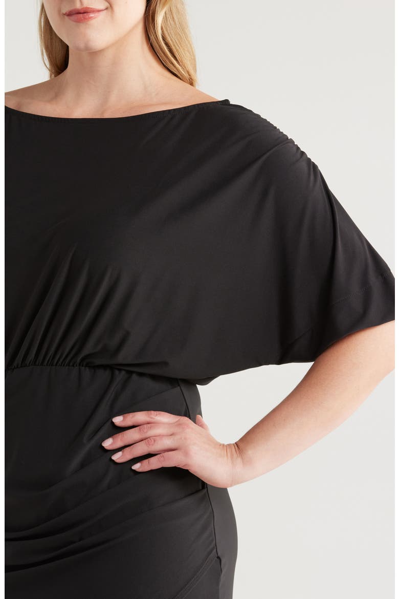 Batwing Sleeve Front Slit Jersey Dress, Alternate, color, BLACK