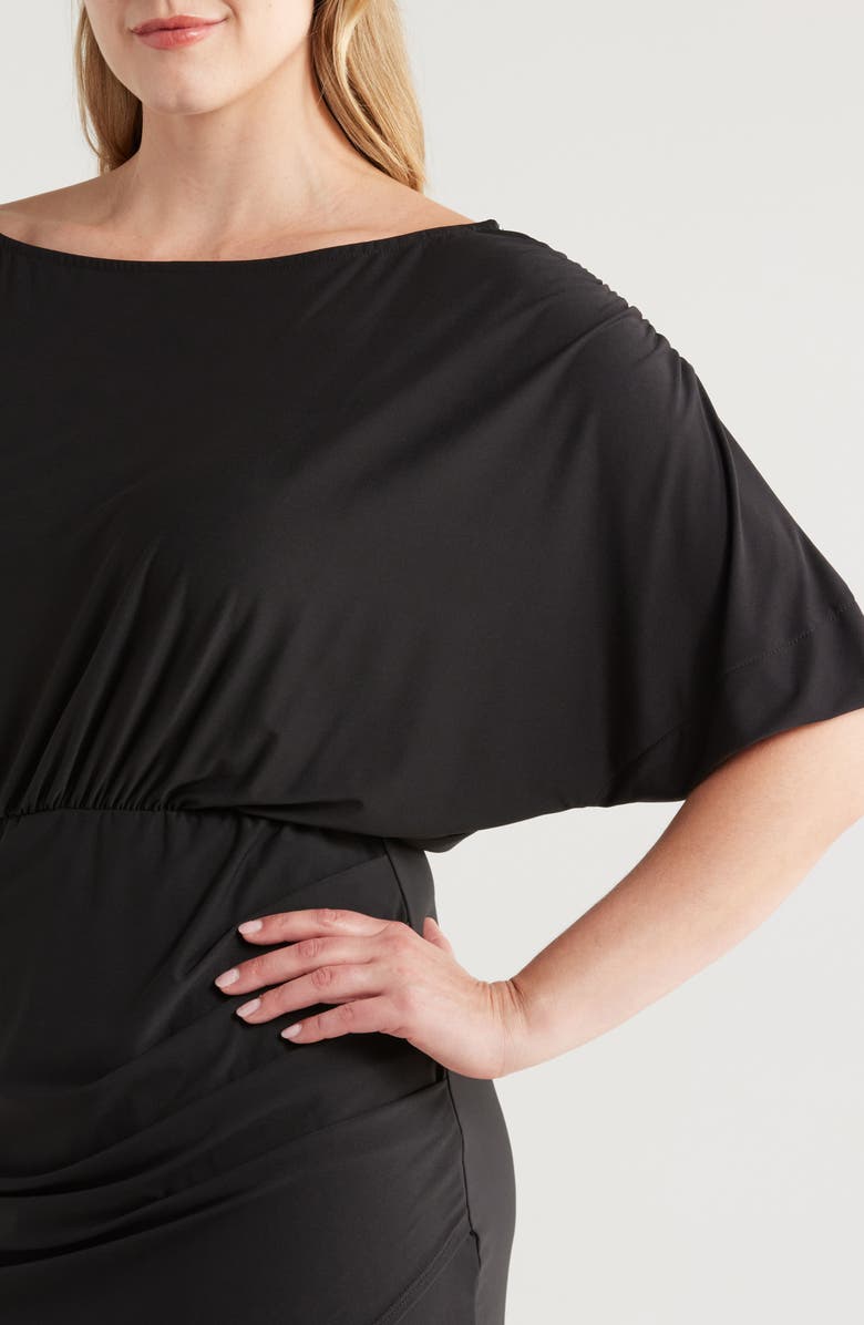 24seven Comfort Apparel Batwing Sleeve Front Slit Jersey Dress, Alternate, color, Black