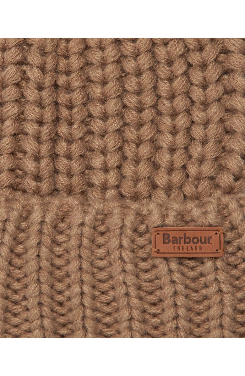 Barbour Saltburn Knit Beanie with Faux Fur Pom, Alternate, color, Mink