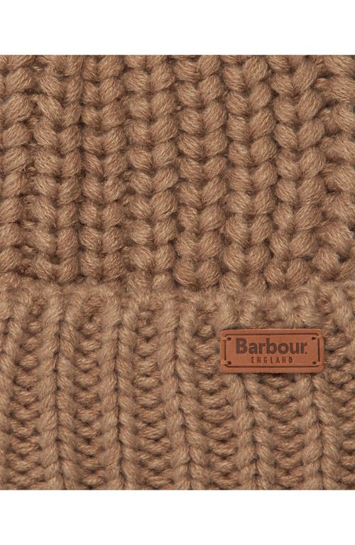 Barbour Saltburn Knit Beanie With Faux Fur Pom In Brown