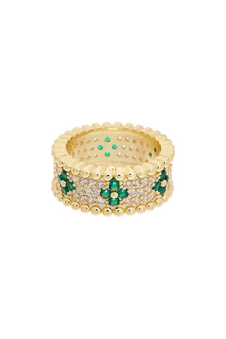 Floral Pavé Cubic Zirconia Band Ring, Main, color, GREEN/ YELLOW GOLD