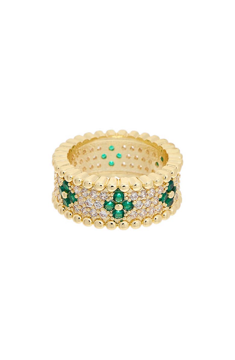 Juvell Floral Pavé Cubic Zirconia Band Ring, Main, color, Green/ Yellow Gold