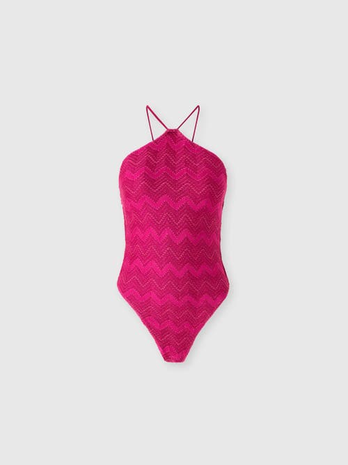Missoni Einteiliger Badeanzug Aus Zick-zack-lamé Aus Viskose Mit Neckholder-ausschnitt In Purple