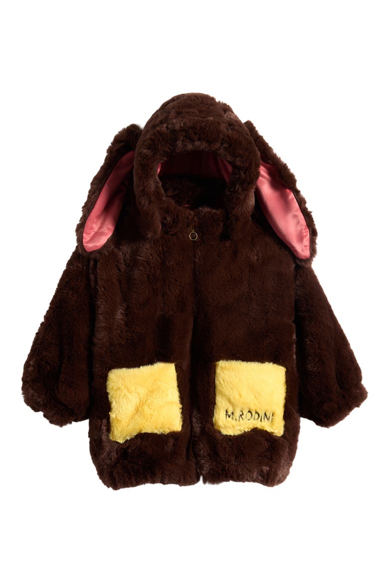 Kids' Faux Fur Rabbit Ear Jacket, Main, color, BROWN