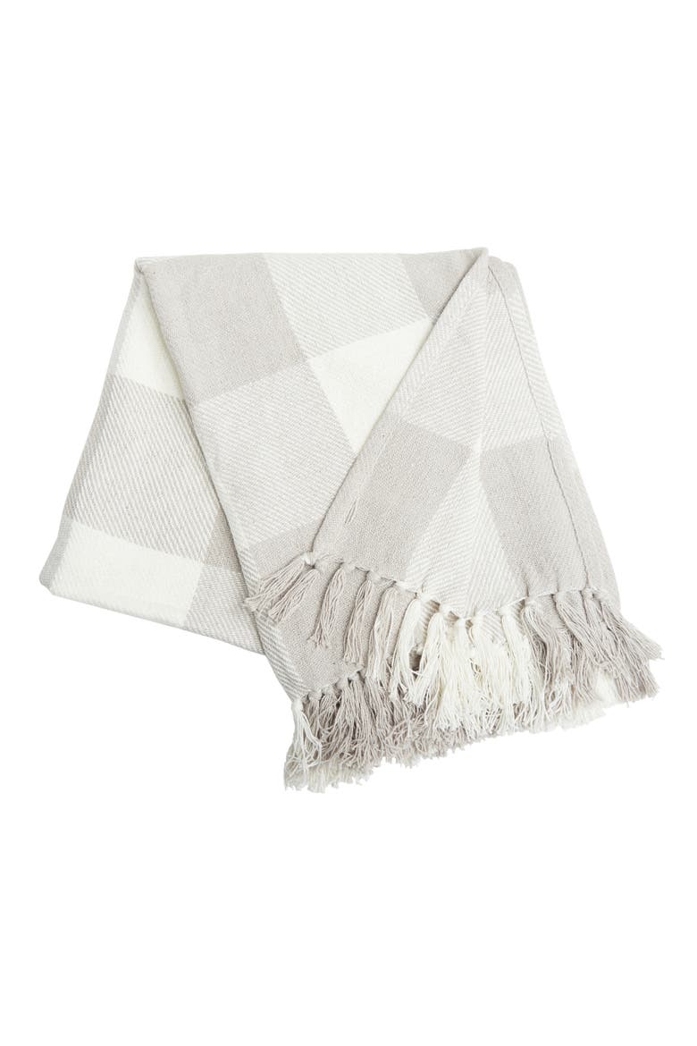 Franklin Pebble Gingham Check Throw Blanket, Main, color, Grey