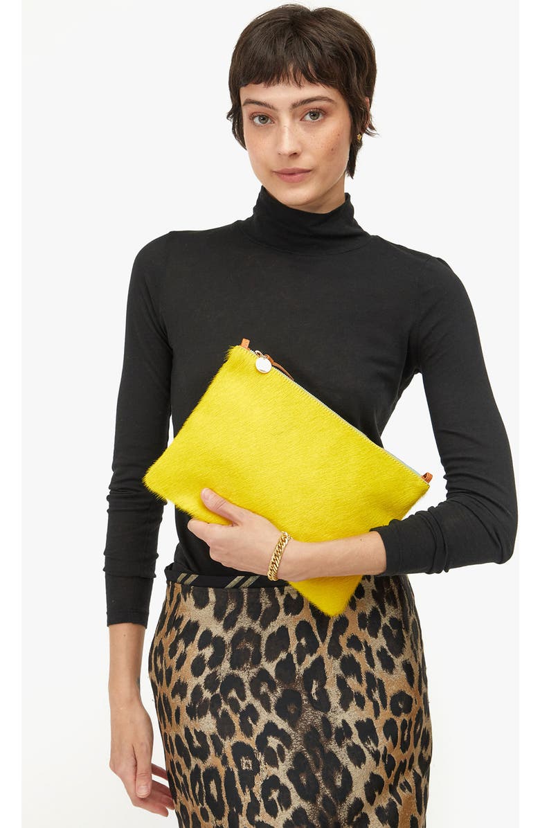 Clare V. Genuine Calf Hair Flat Clutch with Tabs, Alternate, color,