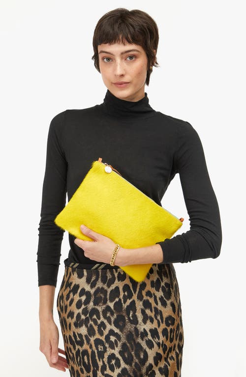Clare V . Genuine Calf Hair Flat Clutch With Tabs In Yellow